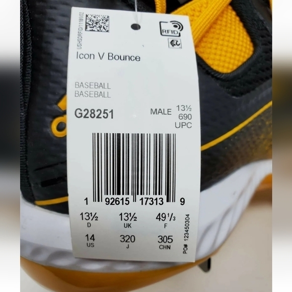 Adidas Icon V Bounce Cleats Baseball Shoes Yellow Black G28251 Men\'s Sz 14 New main image 4